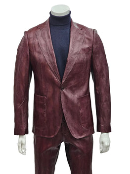 Mens One Button Notch Lapel Suit Burgundy