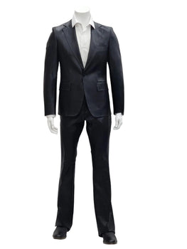 Mens Faux Leather Suit, Notch Lapel with Pick Stitching, 1 Button, Pocket Flaps, Center Vent - Slim Fitted in Color Blue - Image 2