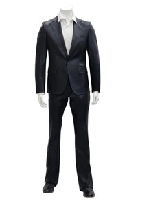 Mens 1 Button Slim Fit Leather Suit Black