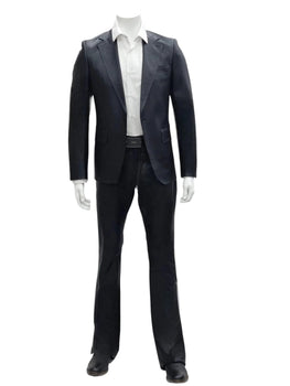 Mens Faux Leather Suit, Notch Lapel with Pick Stitching, 1 Button, Pocket Flaps, Center Vent - Slim Fitted in Color Blue - Image 4