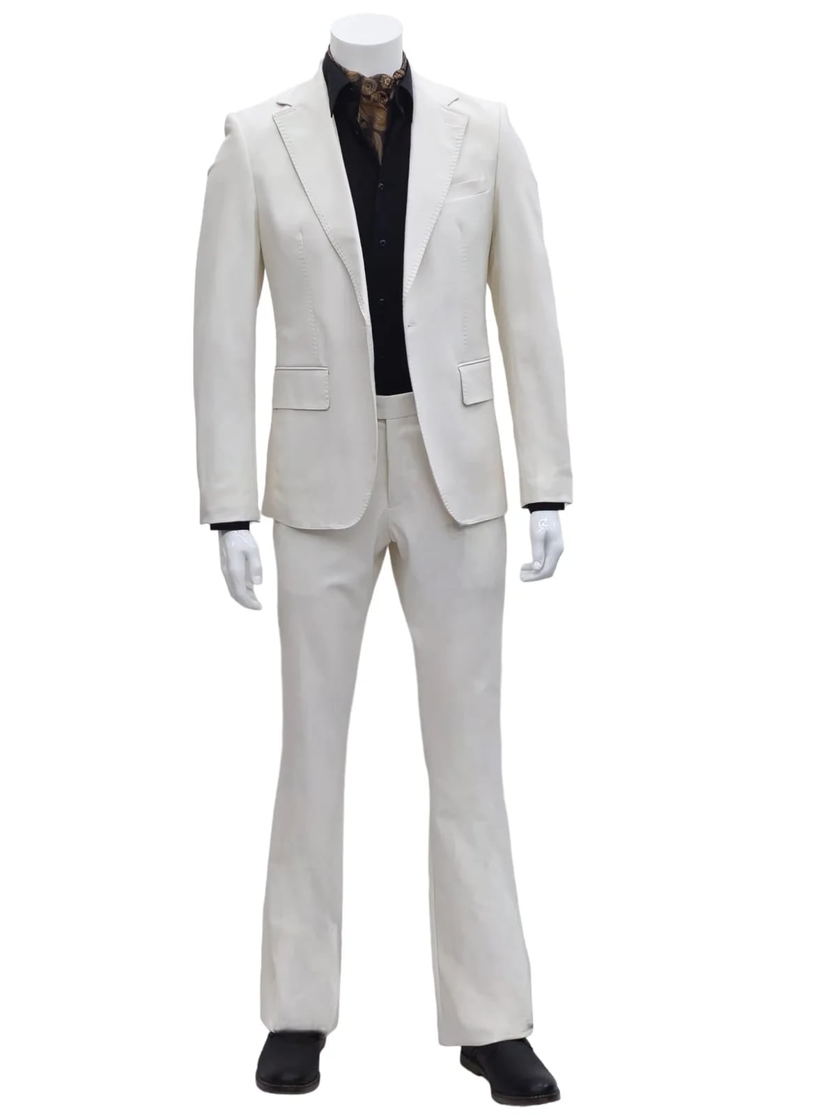 Mens Faux Leather Suit, Notch Lapel with Pick Stitching, 1 Button, Pocket Flaps, Center Vent - Slim Fitted in Color Bone - Image 4
