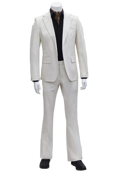 Mens Faux Leather Suit, Notch Lapel with Pick Stitching, 1 Button, Pocket Flaps, Center Vent - Slim Fitted in Color Bone - Image 4