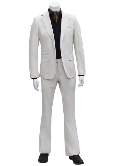 Mens 1 Button Slim Fit Leather Suit Bone