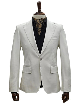 Mens Faux Leather Suit, Notch Lapel with Pick Stitching, 1 Button, Pocket Flaps, Center Vent - Slim Fitted in Color Bone - Image 2