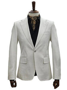 Mens Faux Leather Suit, Notch Lapel with Pick Stitching, 1 Button, Pocket Flaps, Center Vent - Slim Fitted in Color Bone
