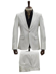 Mens Faux Leather Suit, Notch Lapel with Pick Stitching, 1 Button, Pocket Flaps, Center Vent - Slim Fitted in Color Bone