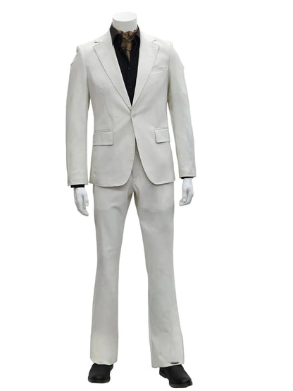 Mens Faux Leather Suit, Notch Lapel with Pick Stitching, 1 Button, Pocket Flaps, Center Vent - Slim Fitted in Color Bone - Image 3
