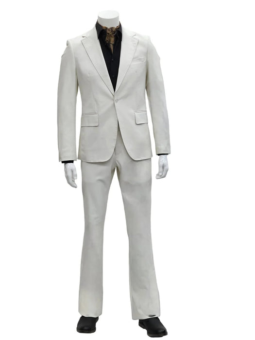 Mens Bone Slim Fit Faux Leather Suit – 1 Button Notch Lapel