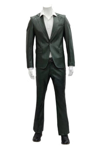 Mens 1 Button Slim Fit Leather Suit Olive