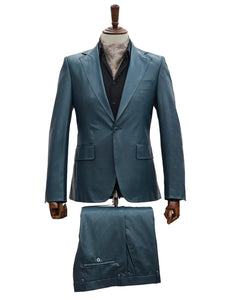 Mens 1 Button Slim Fit Leather Suit Blue