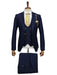 Giovanni Testi Navy Blue 3 Piece Suit – Slim Fit 1 Button Peak Lapel with Double Breasted Vest