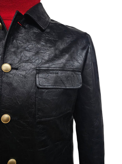 Mens Five Button Slim Fit Leather Suit Black - Image 5