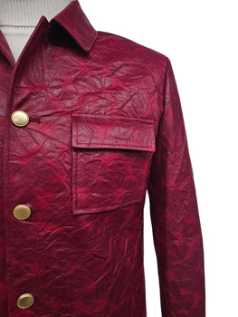 Two Piece Slim Fit Faux Leather Casual Suit Burgundy
