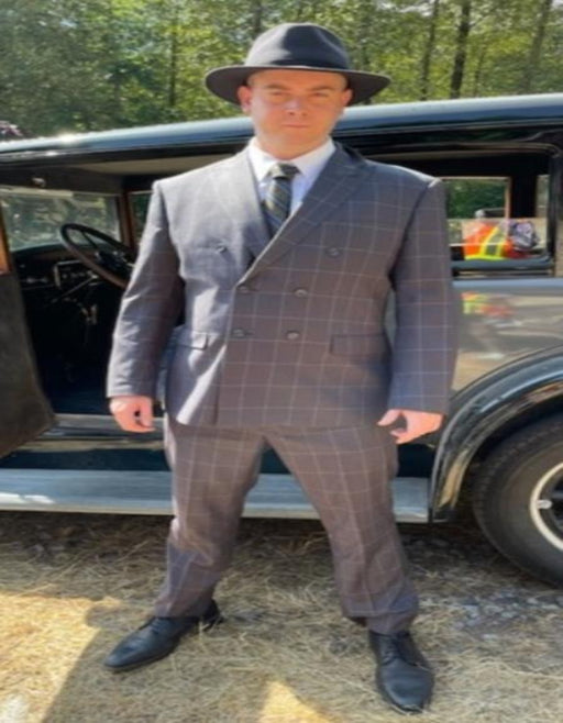 Gangster Suit - 1920 Mens Grey Patterns Suit With Grey Untochable Hat Shirt and Tie Combo