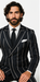1920s style in this Gangster Pinstripe Double-Breasted Suit. Black/Gold or Navy/White options—perfect for Gatsby parties, cosplay, or vintage flair.