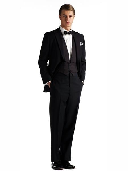 Gatsby Collection Tuxedos With Peaked Lapels Costumes Outfit Male Attire Flap Pockets And Patterned SB Vest
