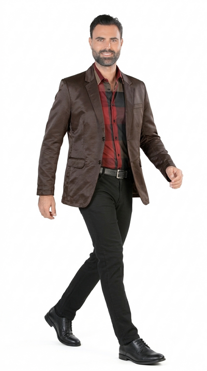 Mens Cowboy Blazer - Western Jacket in Color "Coffee" Ultra Slim Fitted (Buy 1 Size UP)