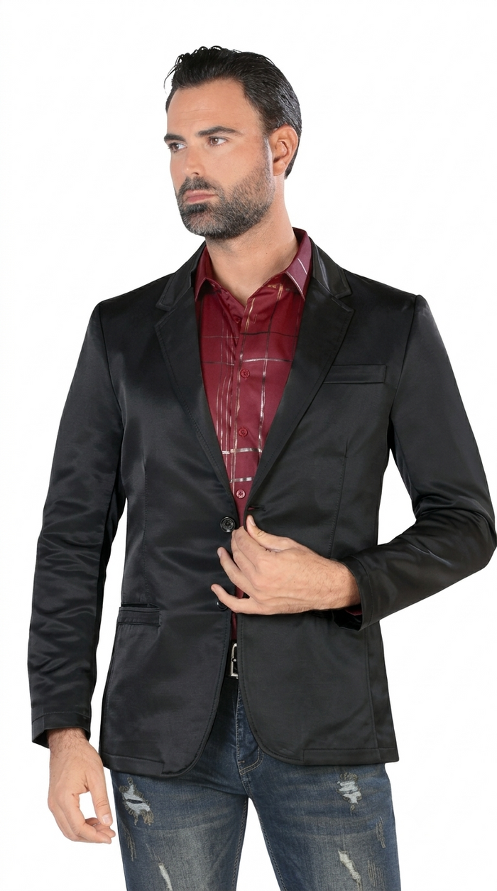 Mens Cowboy Blazer - Western Jacket in Color "Black" Ultra Slim Fitted (Buy 1 Size UP)