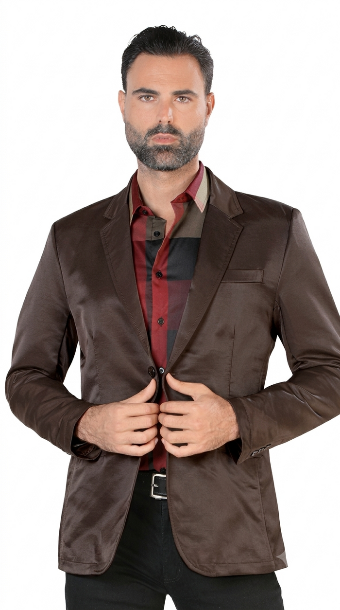 Mens Cowboy Blazer - Western Jacket in Color "Coffee" Ultra Slim Fitted (Buy 1 Size UP)