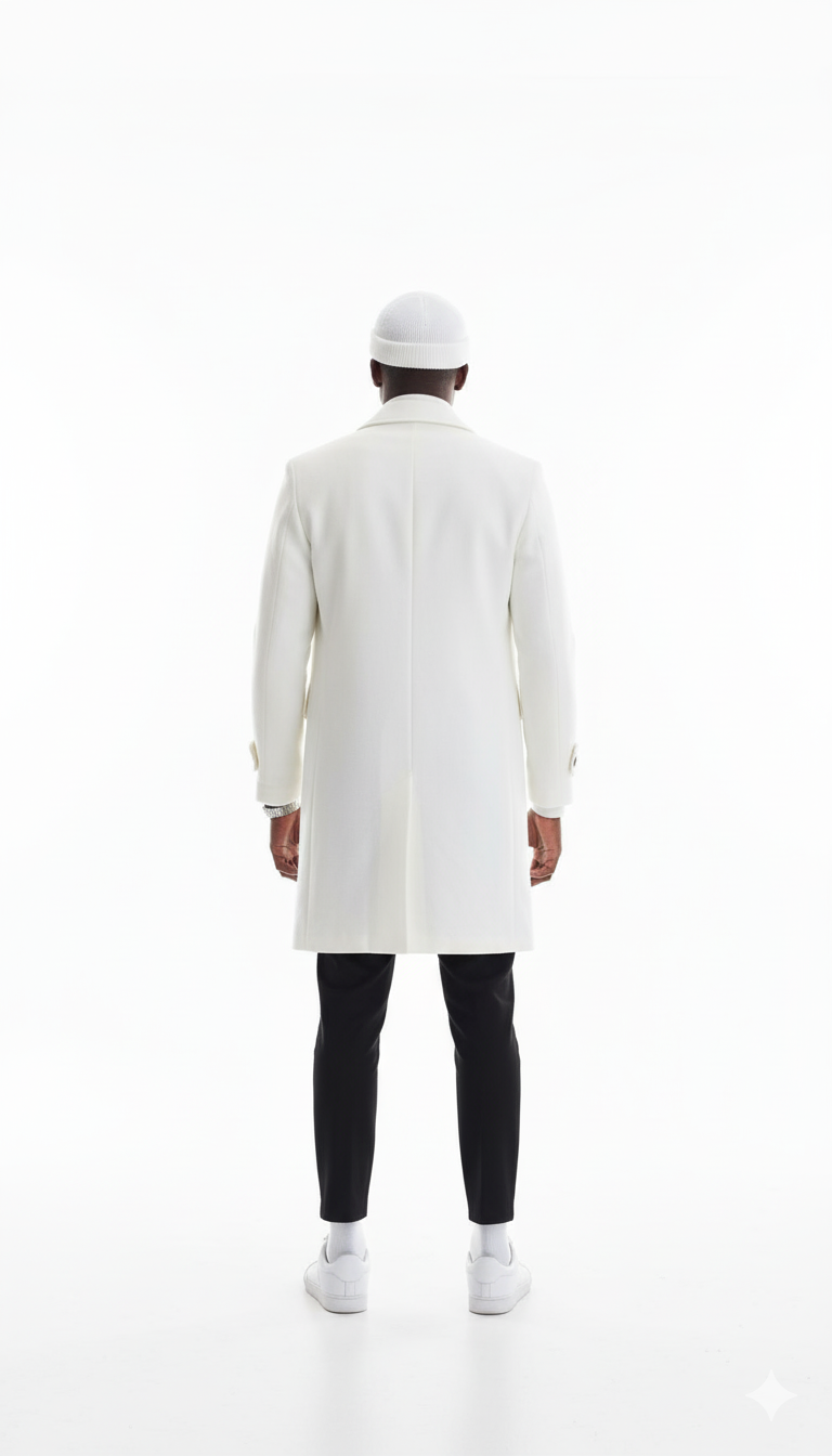 Mens Cashmere & Wool White Double Breasted Overcoat ~ Car Coat - Image 4