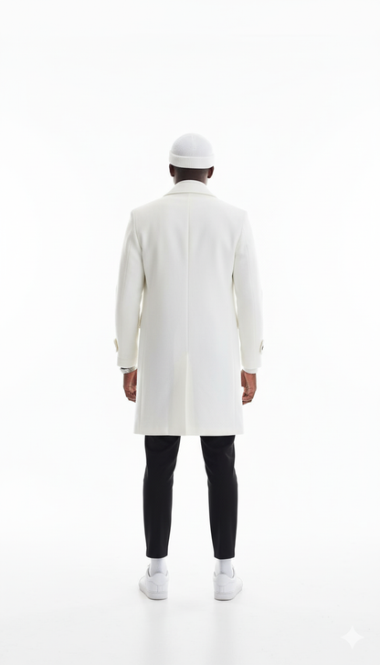 Mens Cashmere & Wool White Double Breasted Overcoat ~ Car Coat - Image 4