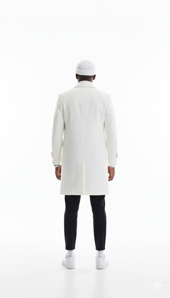 Mens Cashmere & Wool White Double Breasted Overcoat ~ Car Coat - Image 4