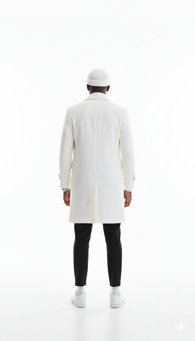 Mens Cashmere & Wool White Double Breasted Overcoat ~ Car Coat