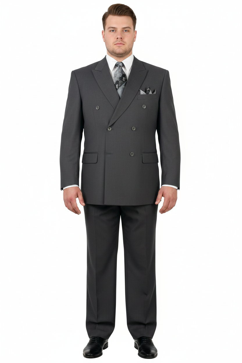 Mens Classic Wool Feel Double Breasted Suit in Heather Grey - Image 11