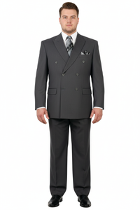 Mens Classic Wool Feel Double Breasted Suit in Heather Grey