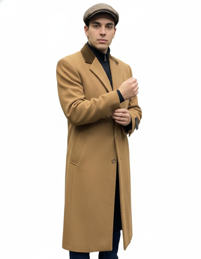 Chesterfield Camel Overcoat With Brown Velvet Collar - Cashmere Blend Topcoat - Full Length Overcoat - Image 7