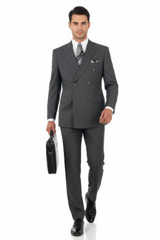 Mens Classic Wool Feel Double Breasted Suit in Heather Grey - Image 4