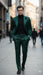 Mens Single Breast Green Sateen Shiny Fabric Metallic Fabric - Sharskin Suit