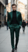 Mens Single Breast Suit Green - Sateen Shiny Fabric Metallic Fabric - Sharskin