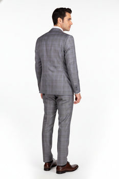 Mens 2 Button Vested Peak Lapel Plaid Suit in Grey - Image 4