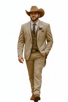 Stylish Cowboy Wedding Suit for Men – Rustic Old Western Elegance - Traje Para Hombre Tan with Brown Vest Color