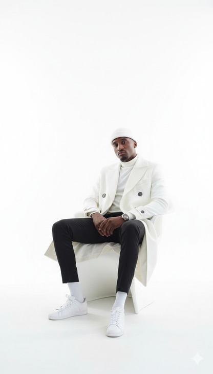 Mens Cashmere & Wool White Double Breasted Overcoat ~ Car Coat - Image 8