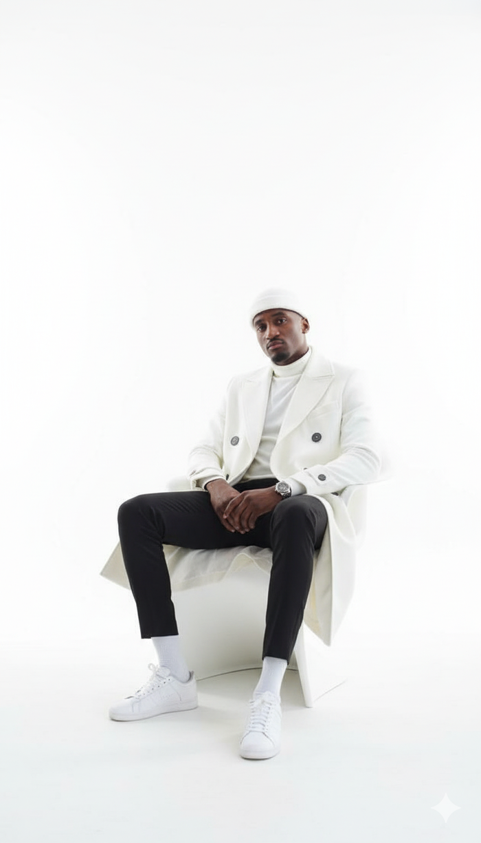 Mens Cashmere & Wool White Double Breasted Overcoat ~ Car Coat - Image 8