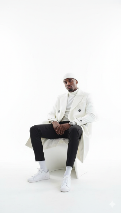 Mens Cashmere & Wool White Double Breasted Overcoat ~ Car Coat