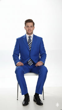 Men'S Two Button Dress Cheap Priced Business Suits Clearance Sale For Men Royal Blue Jacket Blazer + Pants - Image 3