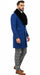 Mens Royal Blue Overcoat - Blue Topcoat  With Fur Collar - Mens Car Coat