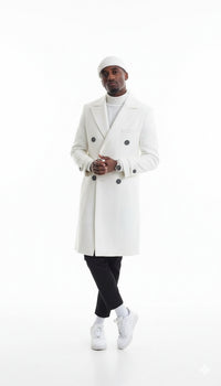 Mens Cashmere & Wool White Double Breasted Overcoat ~ Car Coat - Image 6