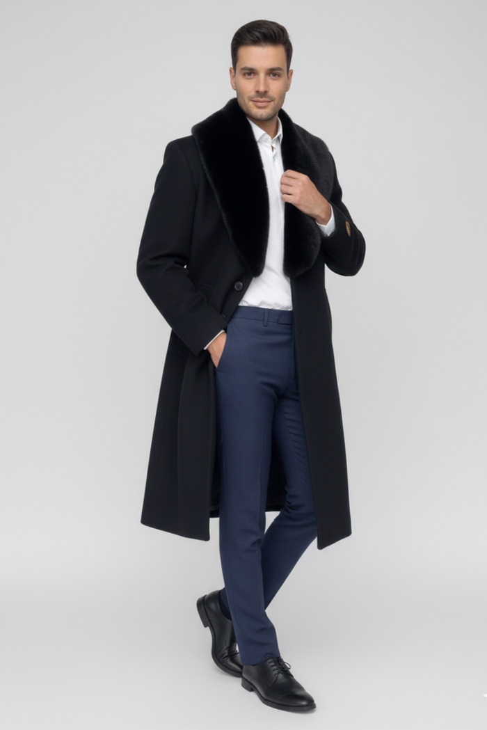 Mens Full Length and Cashmere Overcoat - Winter Topcoats - Black Coat - Image 2