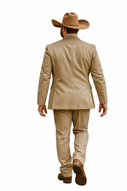 Stylish Cowboy Wedding Suit for Men – Rustic Old Western Elegance - Traje Para Hombre Tan with Brown Vest Color