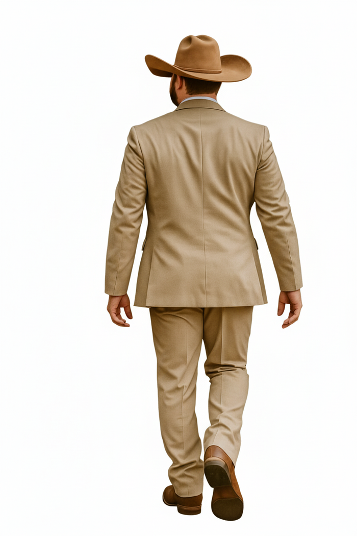 Stylish Cowboy Wedding Suit for Men – Rustic Old Western Elegance - Traje Para Hombre Tan with Brown Vest Color