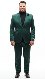 Mens Single Breast Suit Green - Sateen Shiny Fabric Metallic Fabric - Sharskin