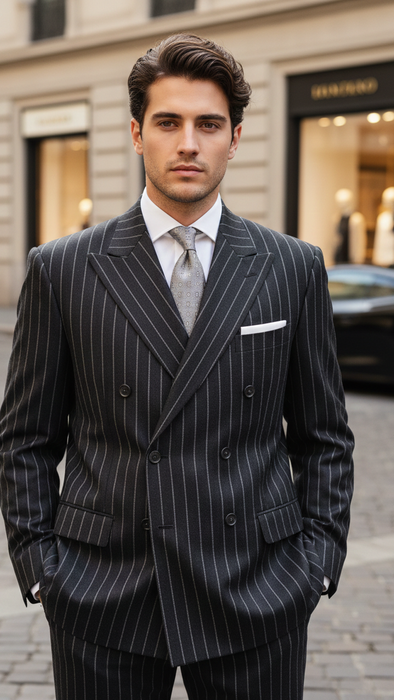 Chalk Bold Pinstripe Double Breasted 6 on 2 Super 120's poly~rayon