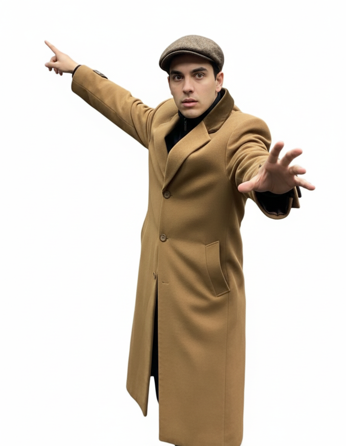 Chesterfield Camel Overcoat With Brown Velvet Collar - Cashmere Blend Topcoat - Full Length Overcoat - Image 6