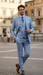Lazio Collection - Modern Fit Windowpane Suit 3 Piece in Light Blue