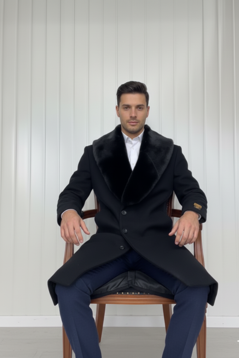 Mens Full Length and Cashmere Overcoat - Winter Topcoats - Black Coat - Image 9