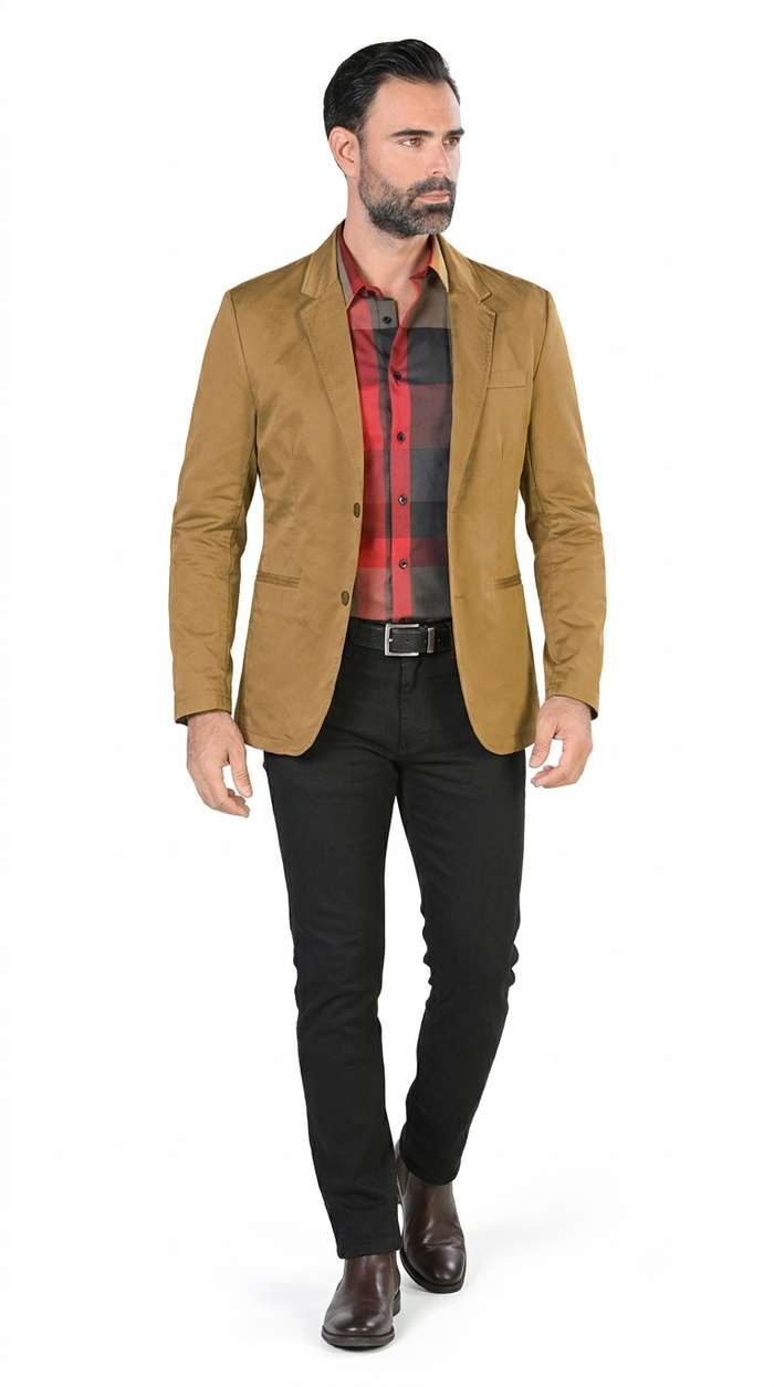 Mens Cowboy Blazer - Western Jacket in Color "Mustard" Ultra Slim Fitted (Buy 1 Size UP)